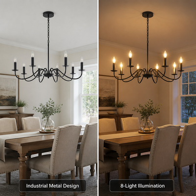 Industrial Black Metal 8-Head Pendant Light