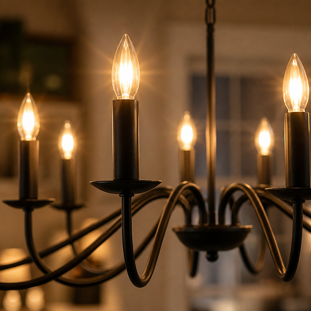 Industrial Black Metal 8-Head Pendant Light