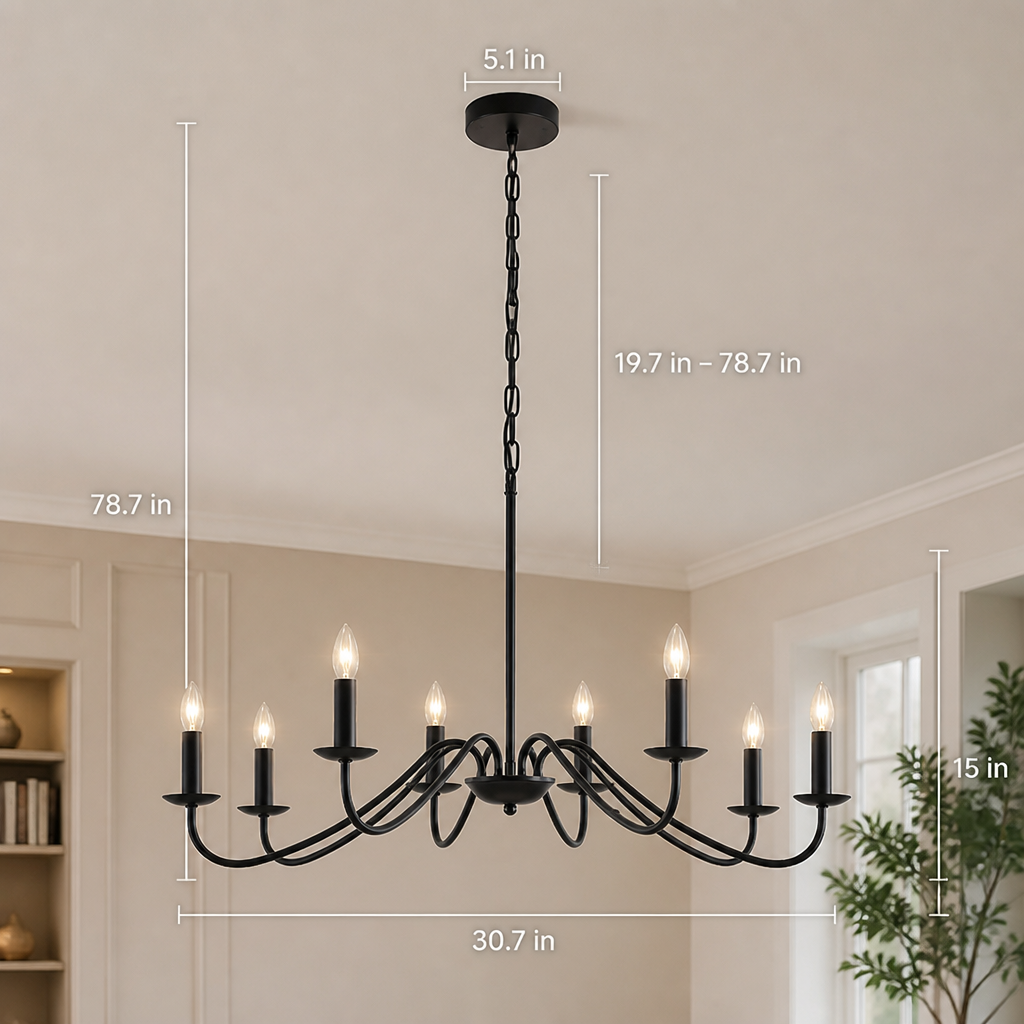 Industrial Black Metal 8-Head Pendant Light