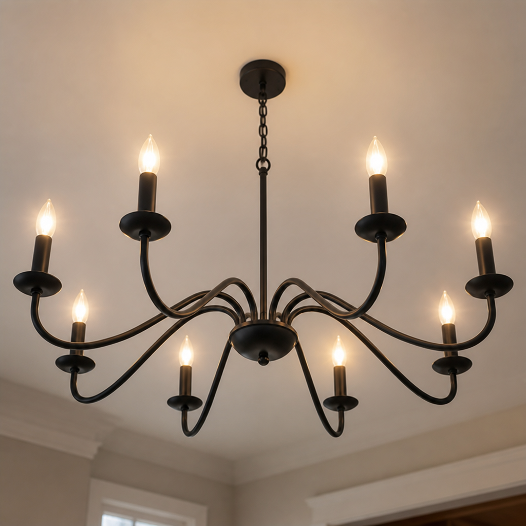 Industrial Black Metal 8-Head Pendant Light