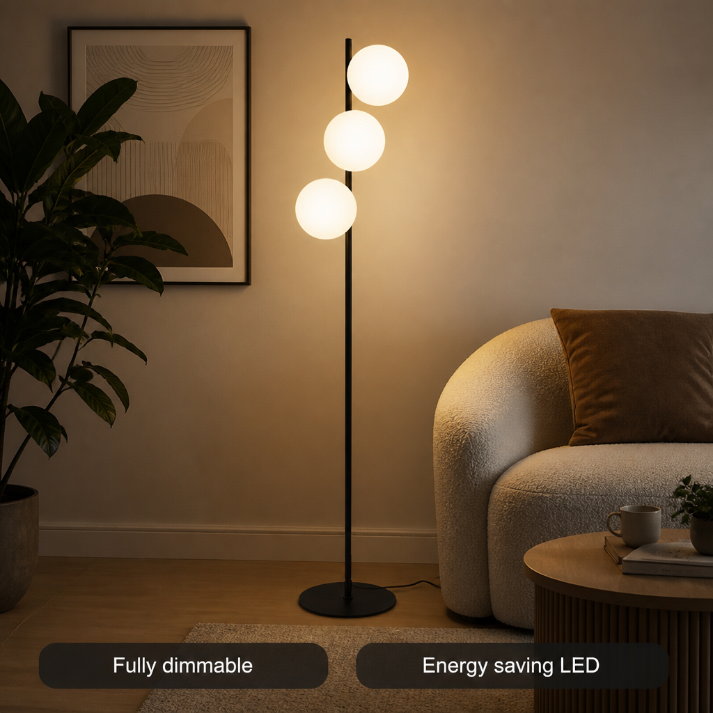 Industrial Black Metal Three-Shade Floor Lamp