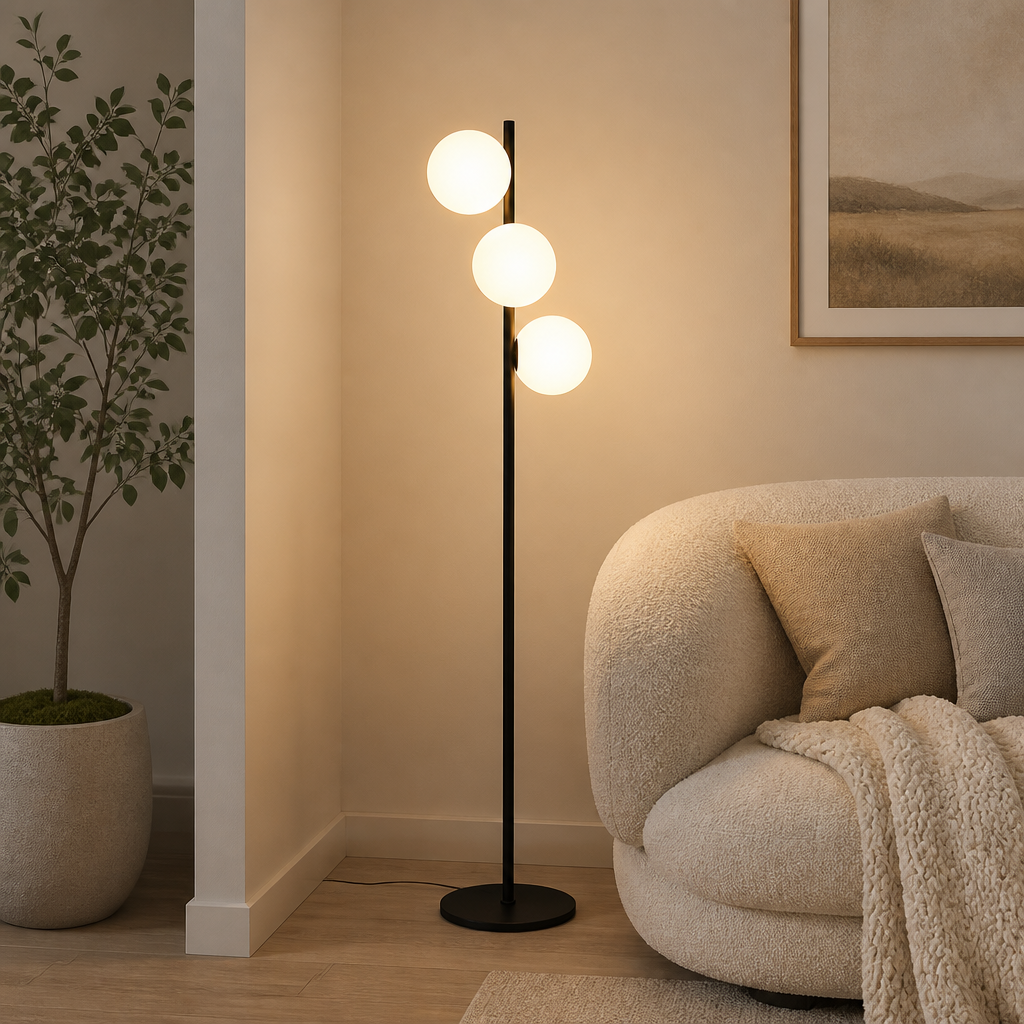 Industrial Black Metal Three-Shade Floor Lamp