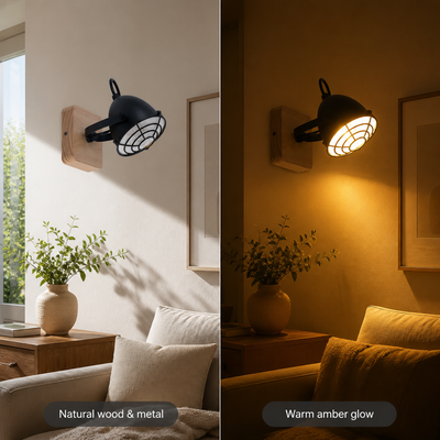 Industrial Black & Wood Adjustable Wall Sconce