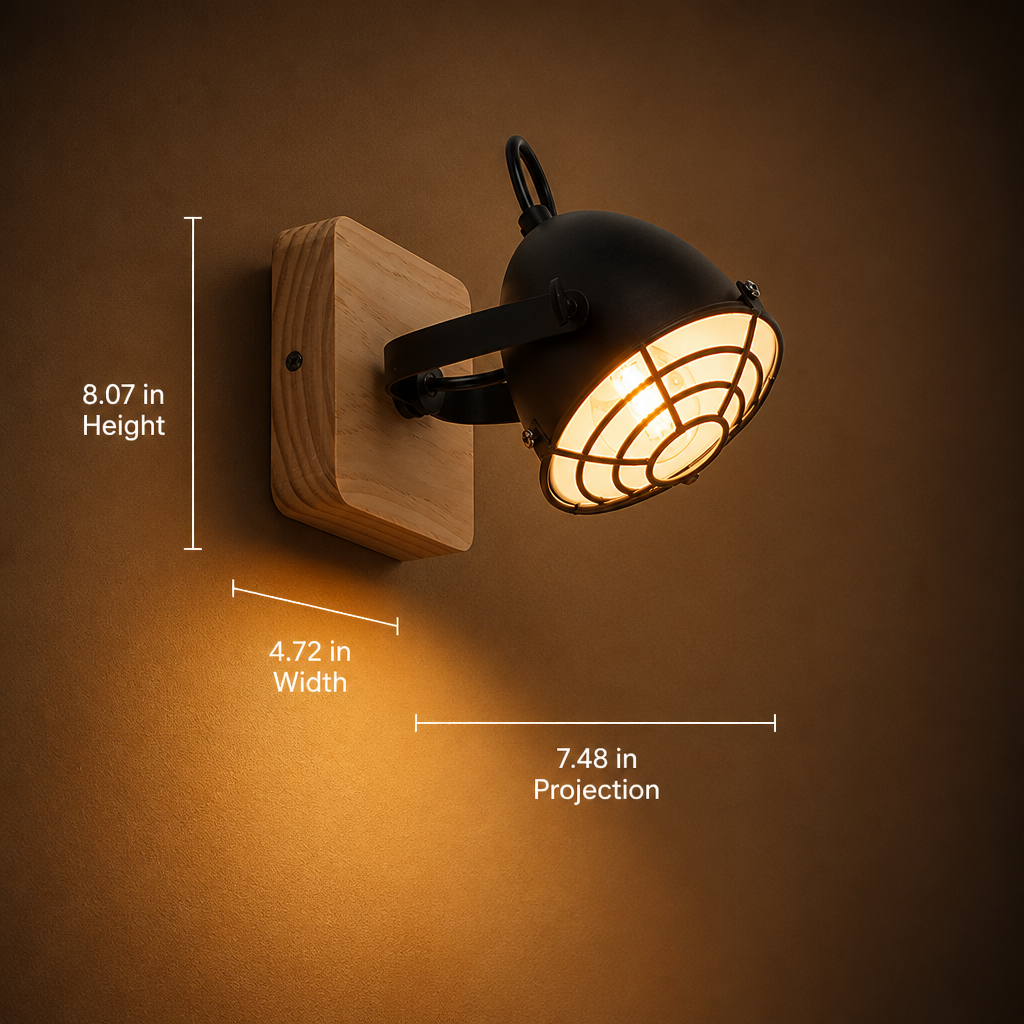 Industrial Black & Wood Adjustable Wall Sconce
