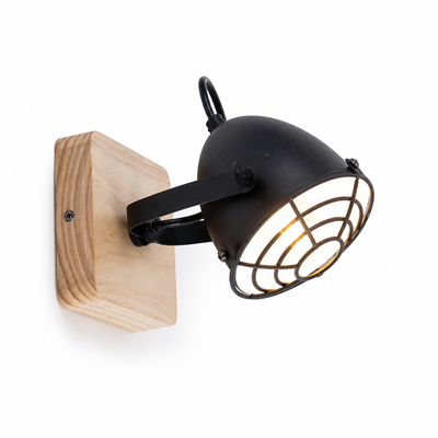 Industrial Black & Wood Adjustable Wall Sconce