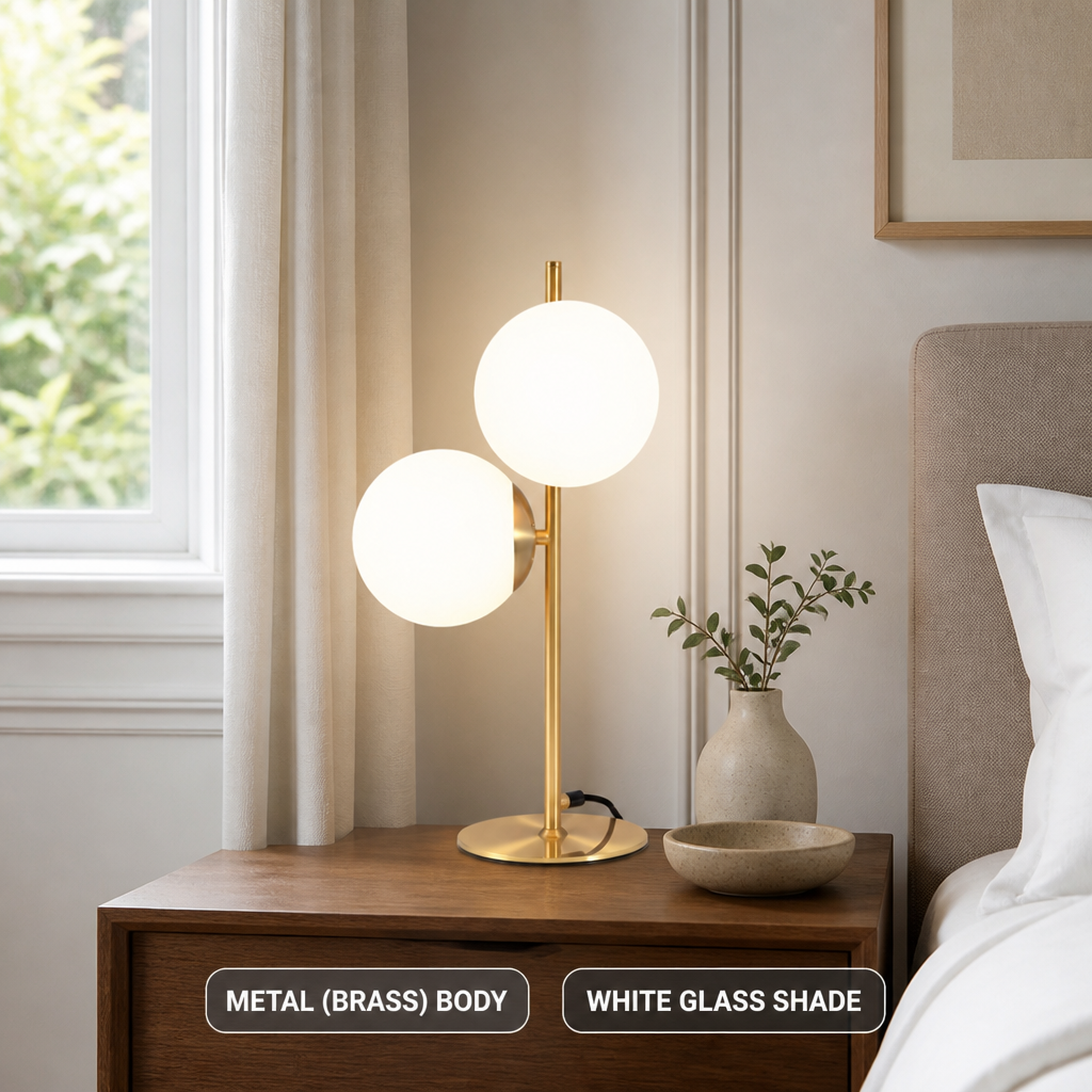 Industrial Brass White Glass Shade Table Lamp