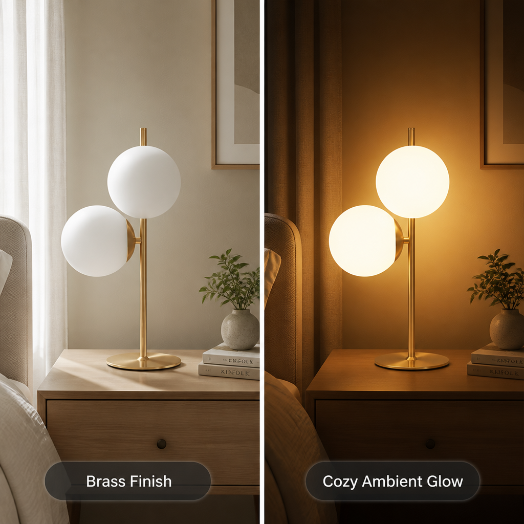 Industrial Brass White Glass Shade Table Lamp