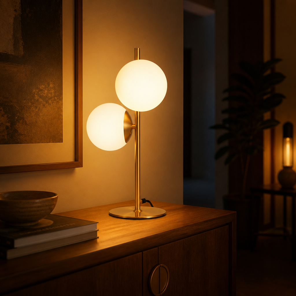 Industrial Brass White Glass Shade Table Lamp