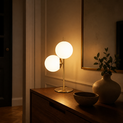 Industrial Brass White Glass Shade Table Lamp