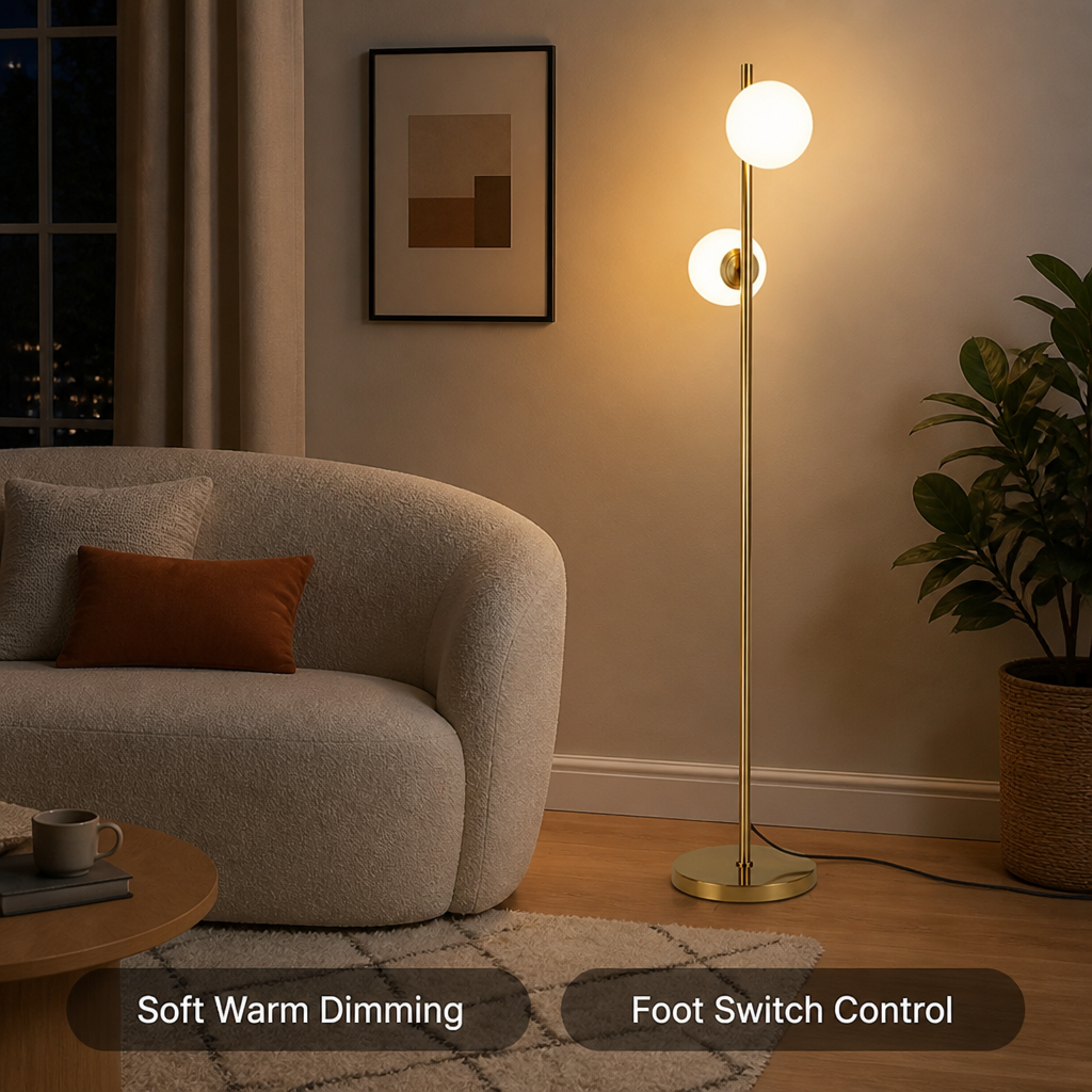 Industrial Gold Glass Floor Lamp