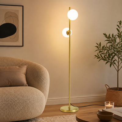 Industrial Gold Glass Floor Lamp