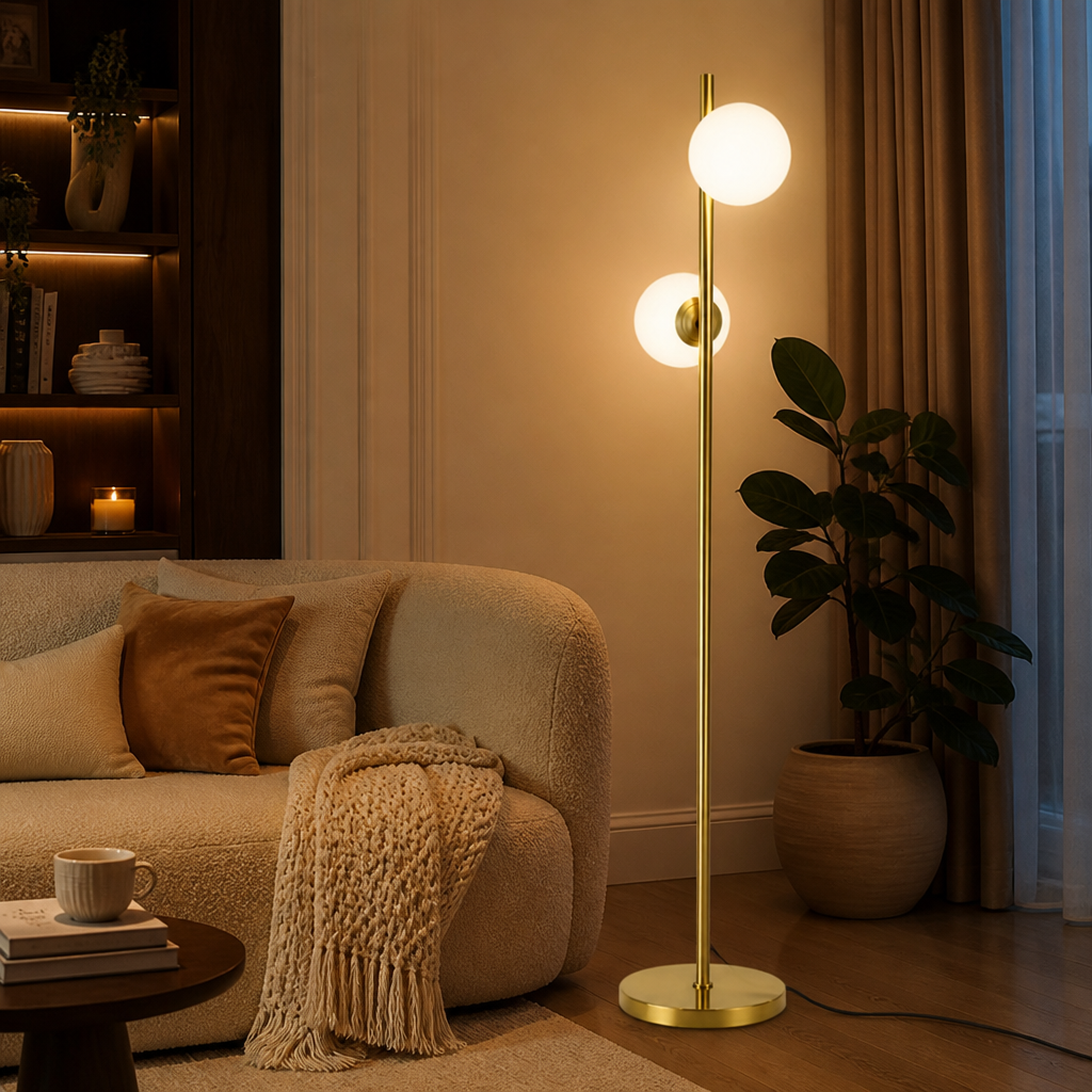 Industrial Gold Glass Floor Lamp
