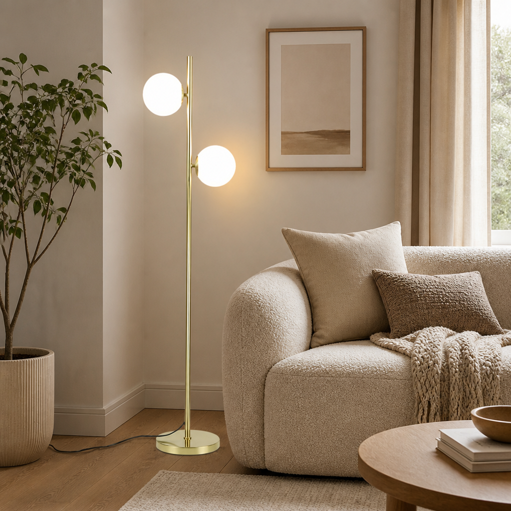 Industrial Gold Glass Floor Lamp