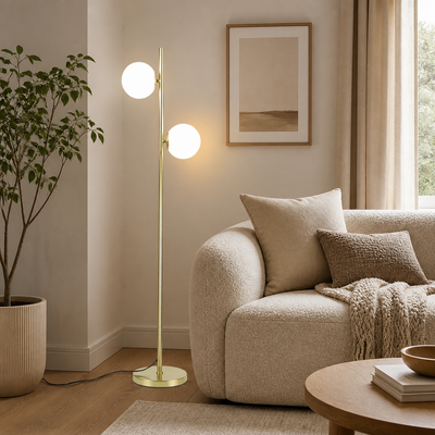 Industrial Gold Glass Floor Lamp