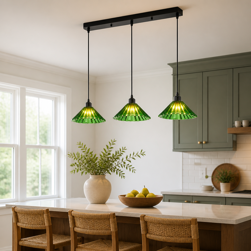 Industrial Green Glass 3-Light Ceiling Light