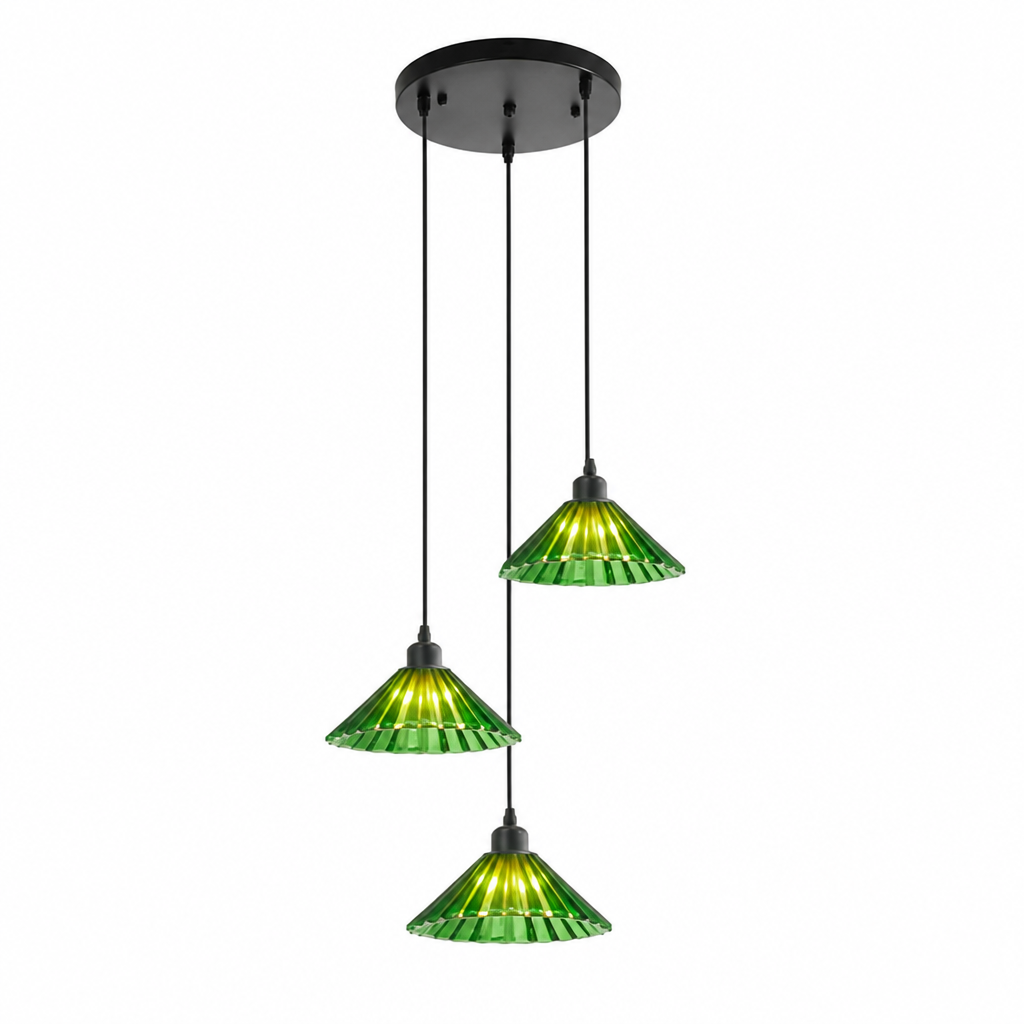 Industrial Green Glass 3-Light Ceiling Light