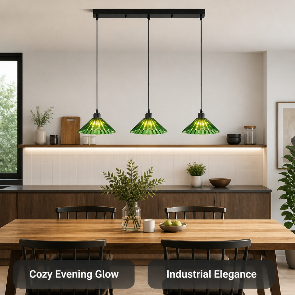 Industrial Green Glass 3-Light Ceiling Light