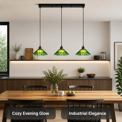 Industrial Green Glass 3-Light Ceiling Light