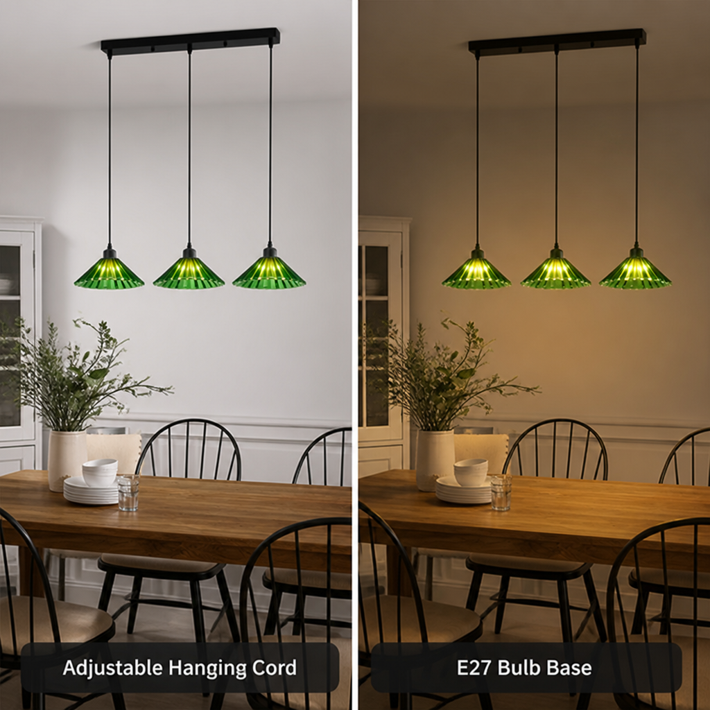 Industrial Green Glass 3-Light Ceiling Light