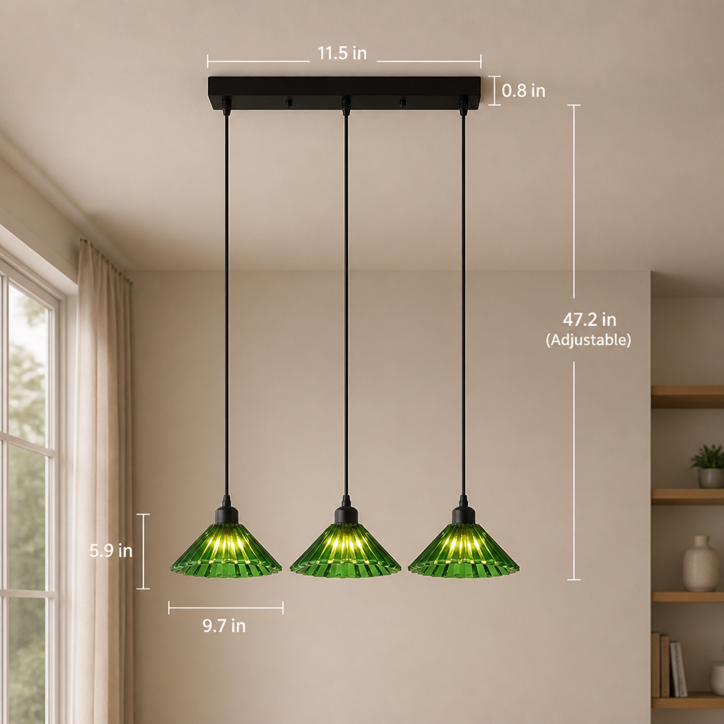 Industrial Green Glass 3-Light Ceiling Light