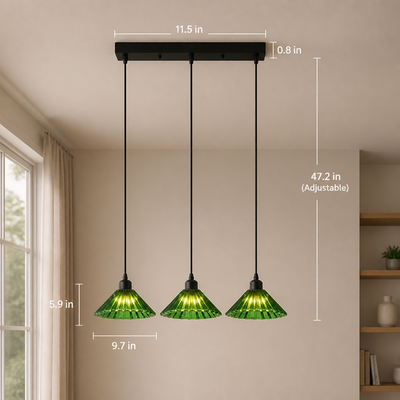 Industrial Green Glass 3-Light Ceiling Light
