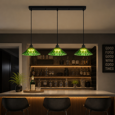 Industrial Green Glass 3-Light Ceiling Light