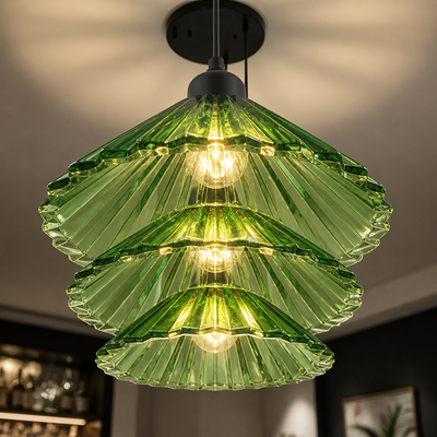 Industrial Green Glass 3-Light Ceiling Light