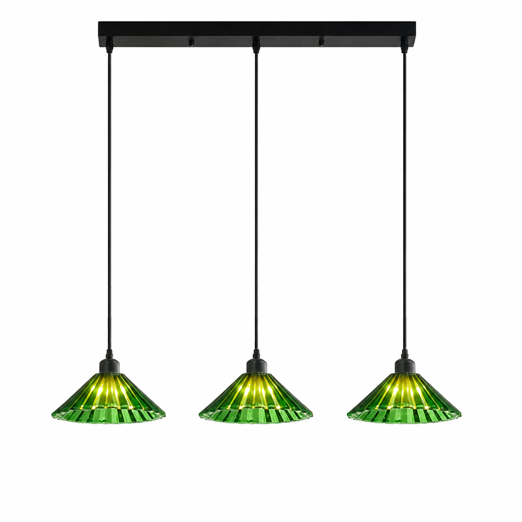 Industrial Green Glass 3-Light Ceiling Light