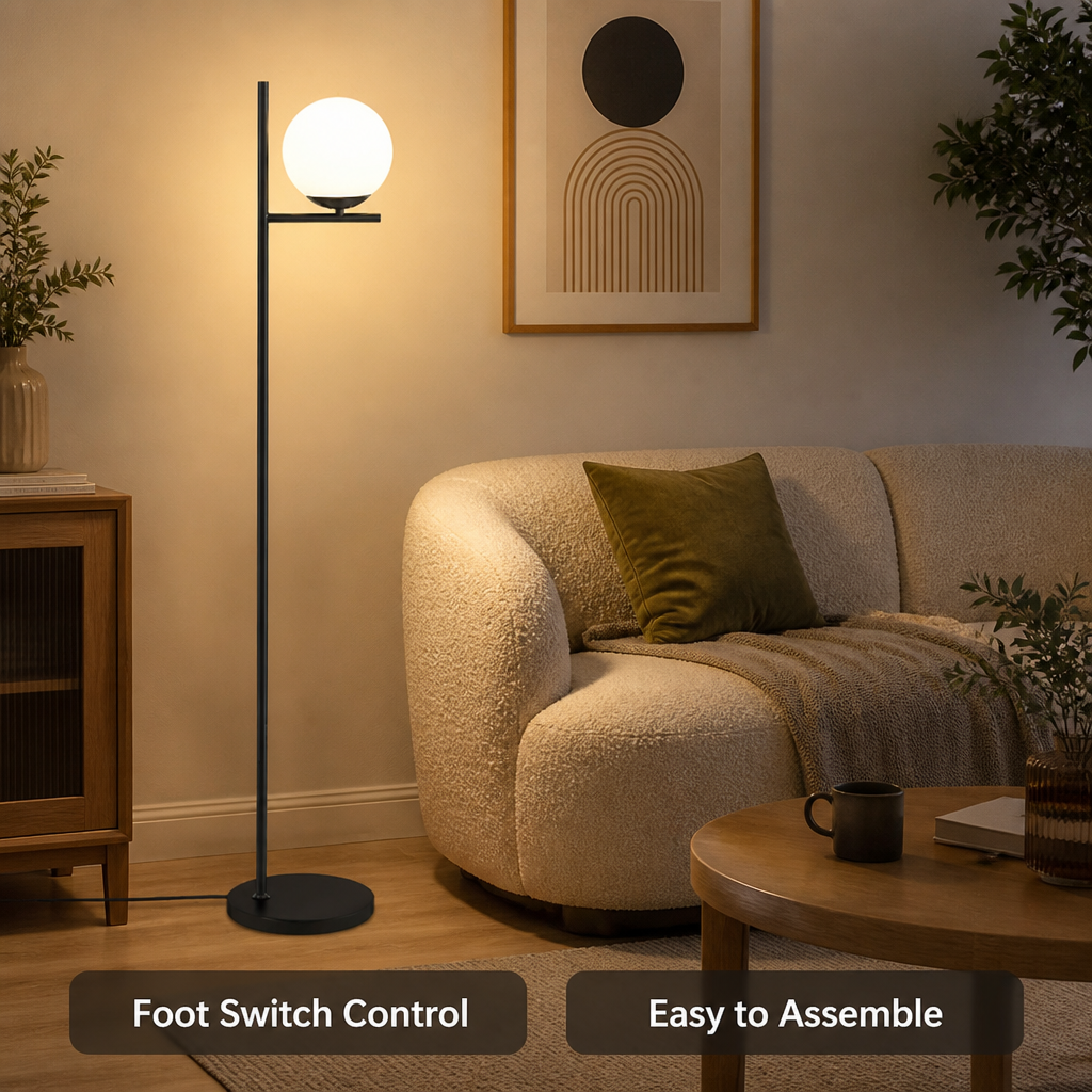 Industrial Matte Black Foot-Switch Floor Lamp