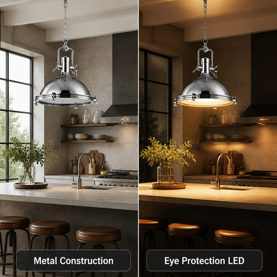 Industrial Metal LED Eye-Safe Pendant Light