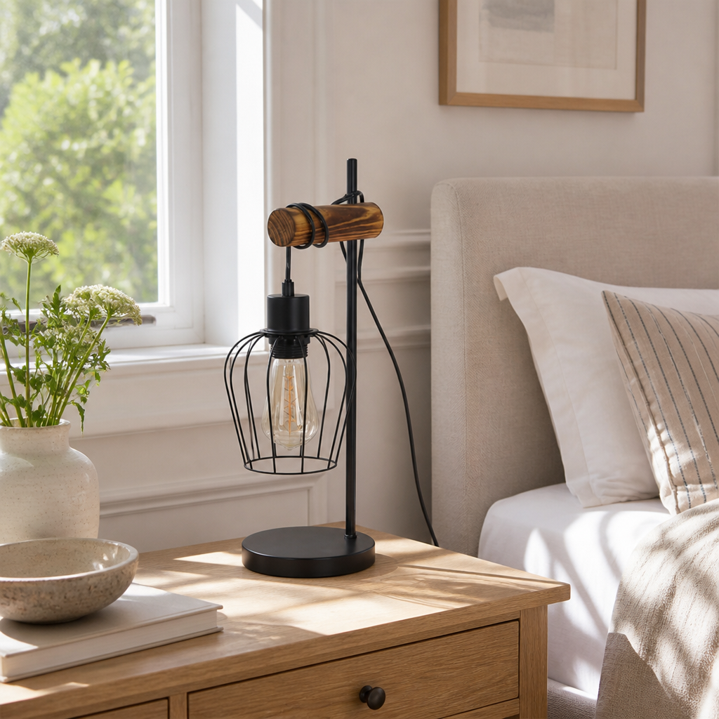 Industrial Metal & Wood Table Lamp