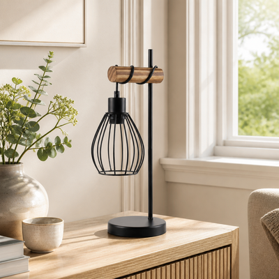 Industrial Metal & Wood Table Lamp