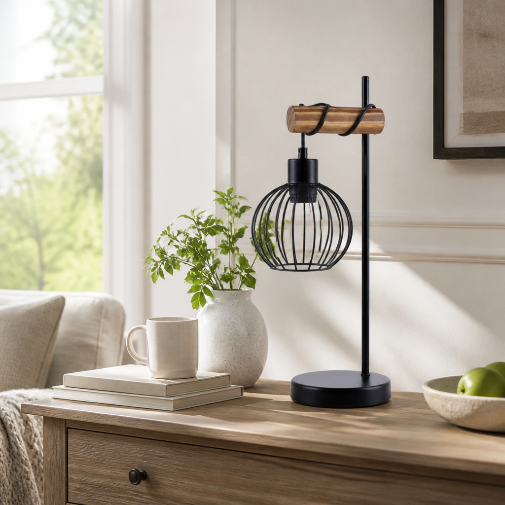 Industrial Metal & Wood Table Lamp