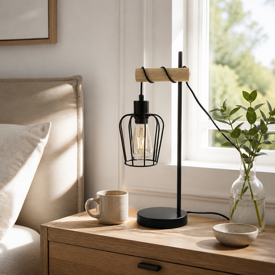 Industrial Metal & Wood Table Lamp