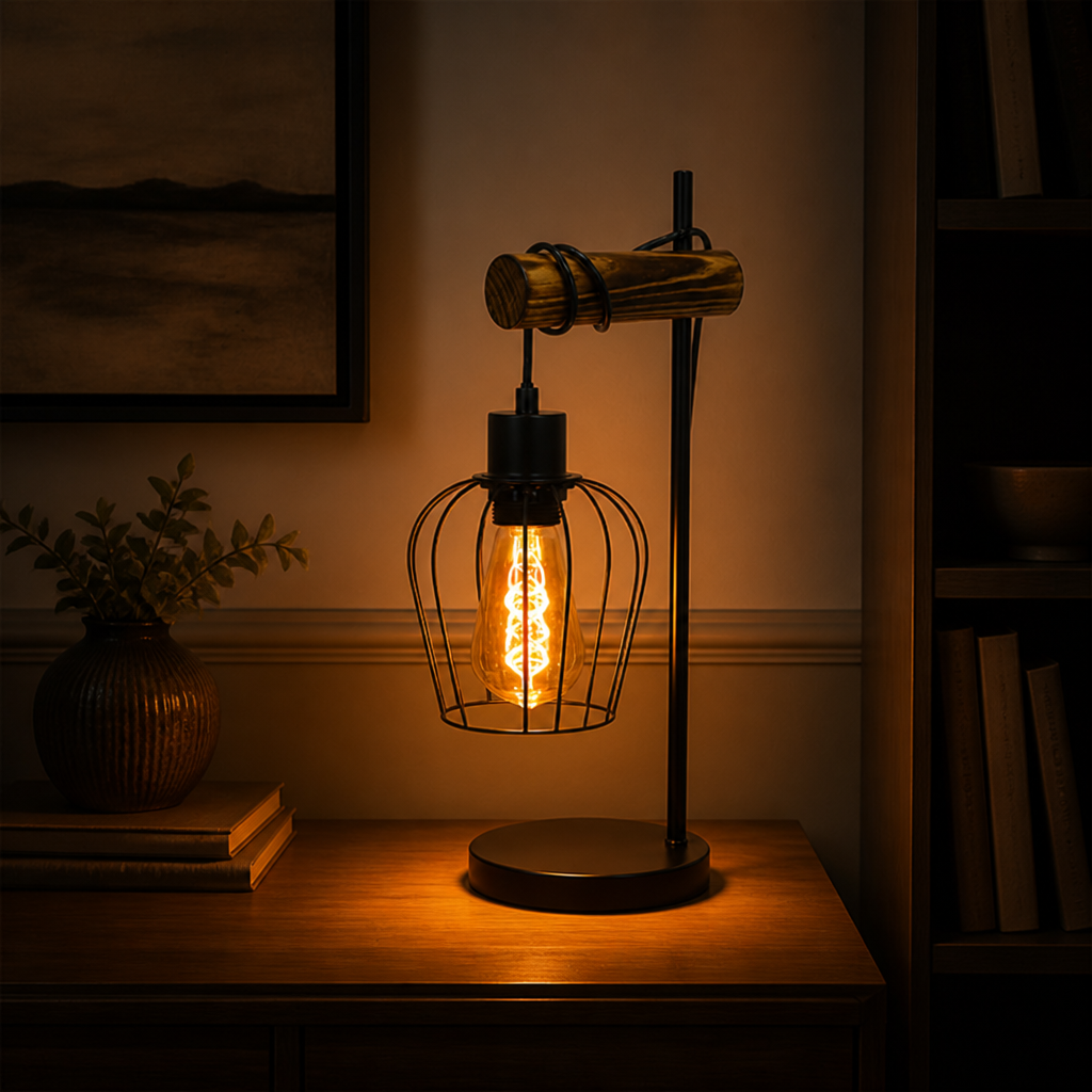 Industrial Metal & Wood Table Lamp