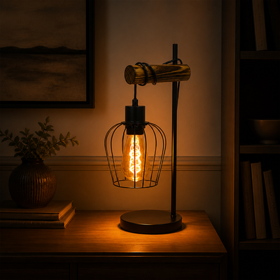 Industrial Metal & Wood Table Lamp