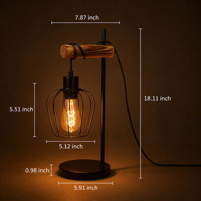 Industrial Metal & Wood Table Lamp