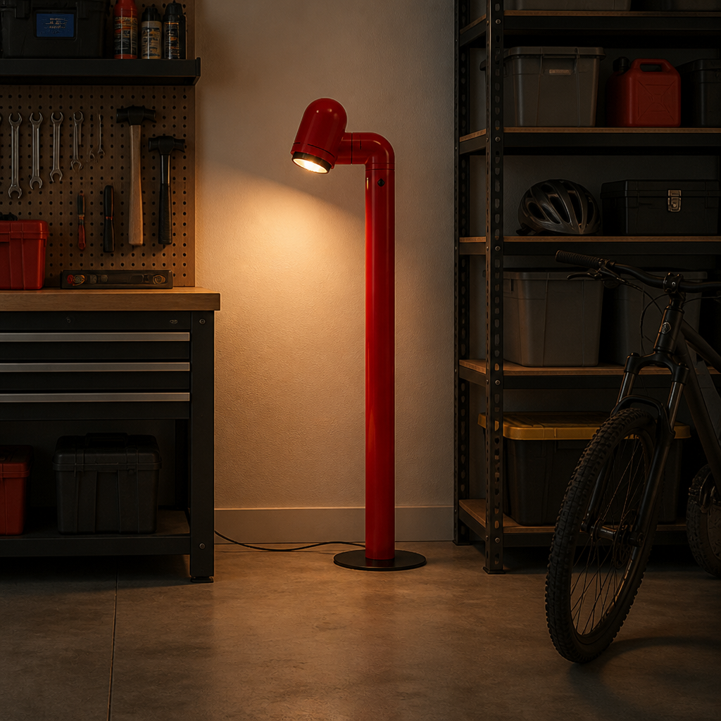 Industrial Red & White Water-Pipe Floor Lamp