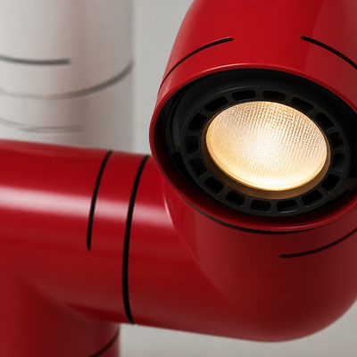 Industrial Red & White Water-Pipe Floor Lamp