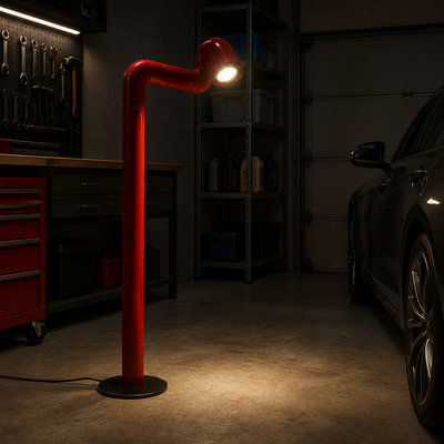 Industrial Red & White Water-Pipe Floor Lamp
