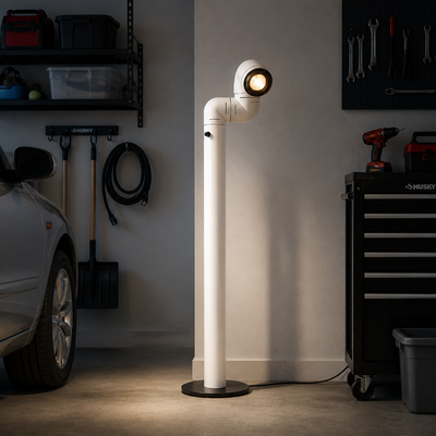 Industrial Red & White Water-Pipe Floor Lamp