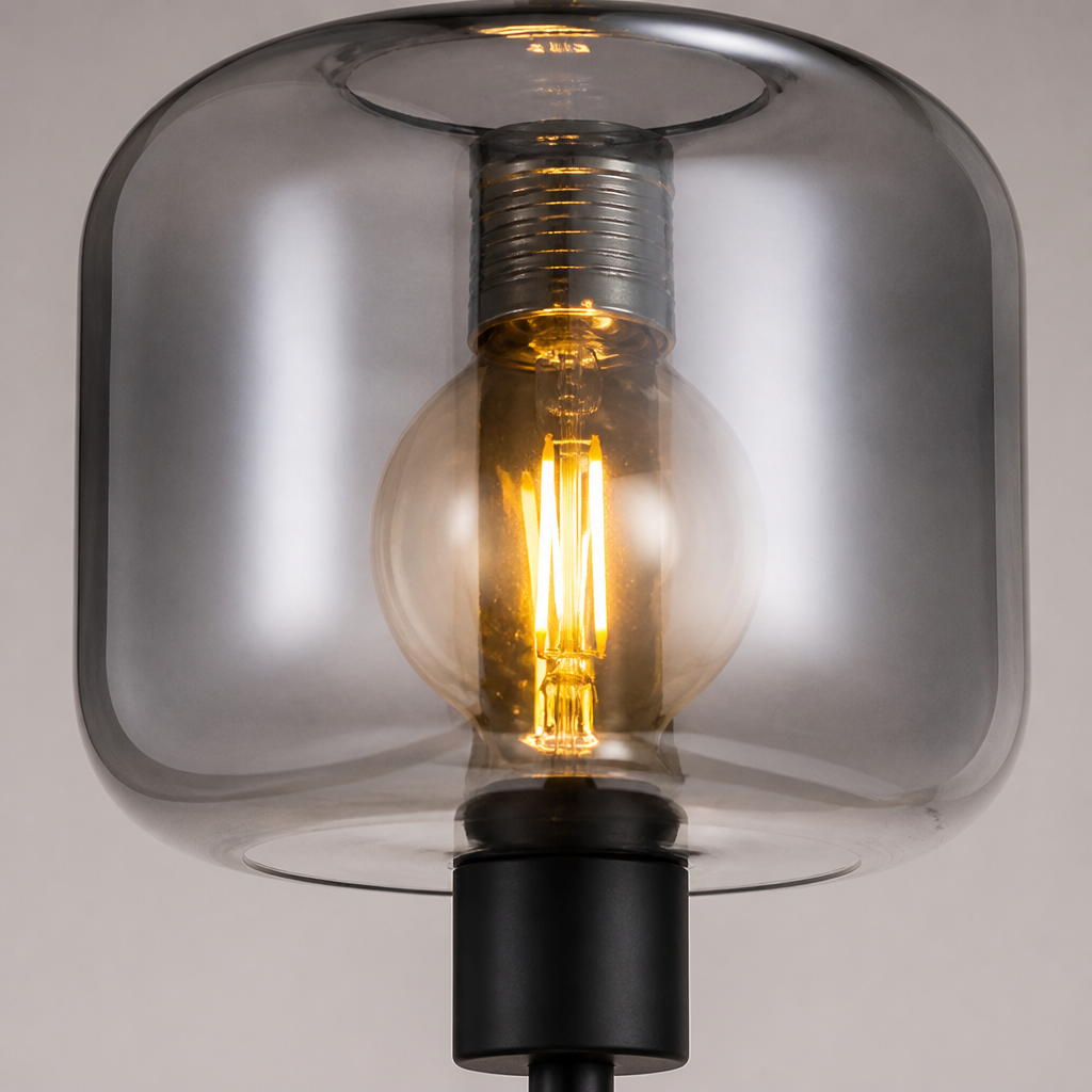 Industrial Smoked Glass Adjustable Arms Floor Lamp
