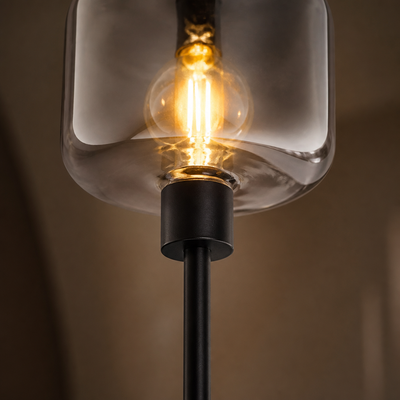 Industrial Smoked Glass Adjustable Arms Floor Lamp