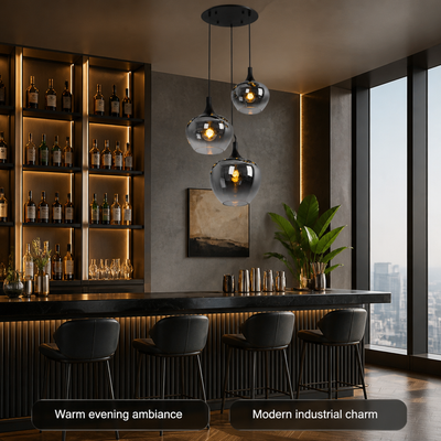 Industrial Smoked Glass Linear Pendant Light