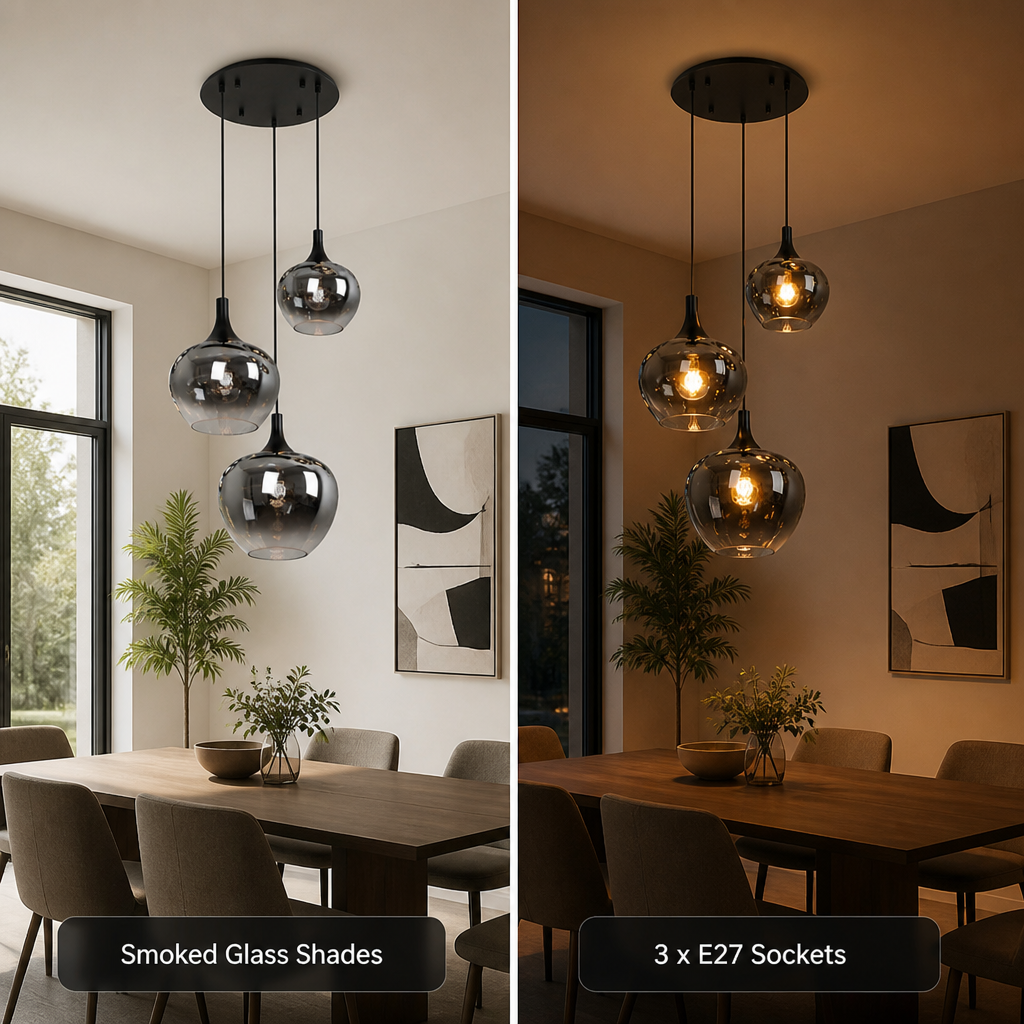 Industrial Smoked Glass Linear Pendant Light