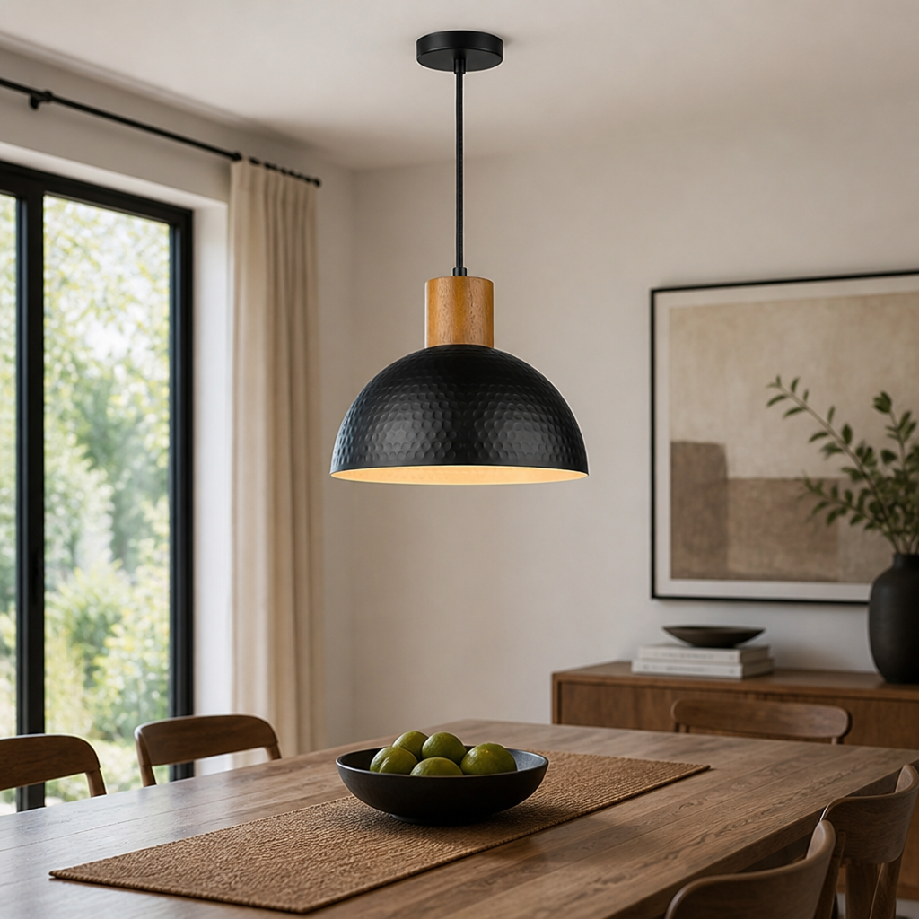 Industrial Wrought Iron Dome Pendant Light