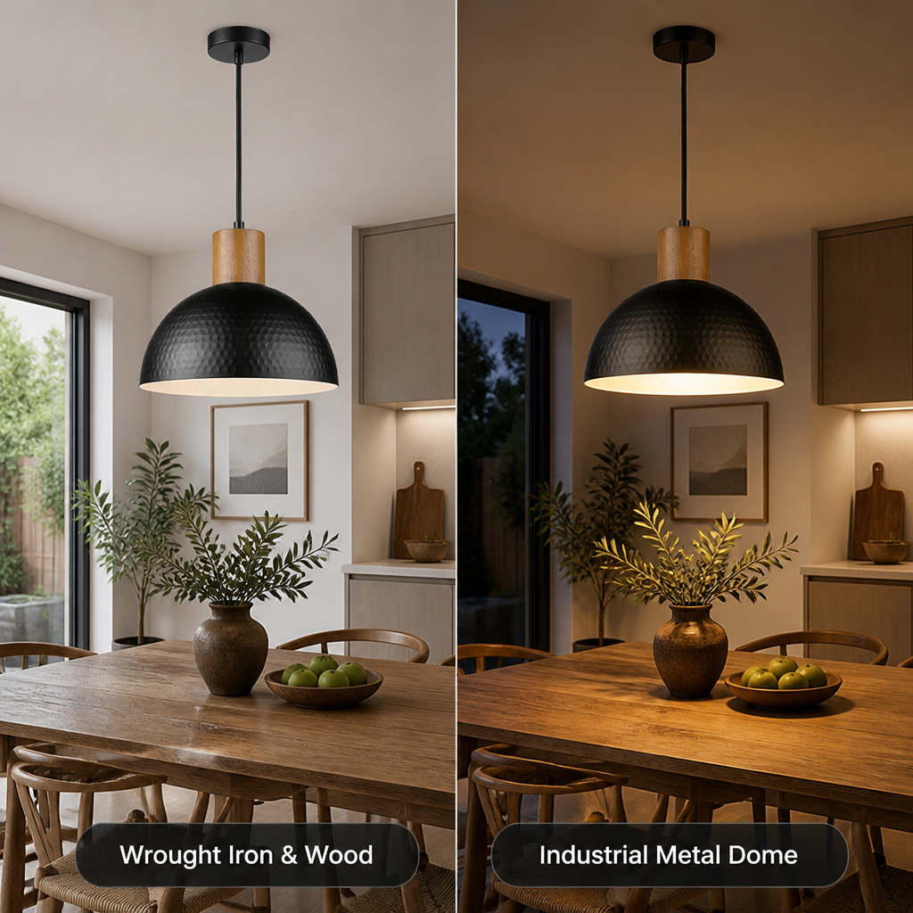 Industrial Wrought Iron Dome Pendant Light