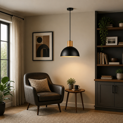 Industrial Wrought Iron Dome Pendant Light