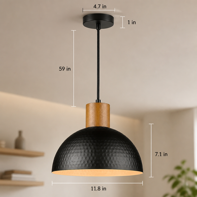Industrial Wrought Iron Dome Pendant Light