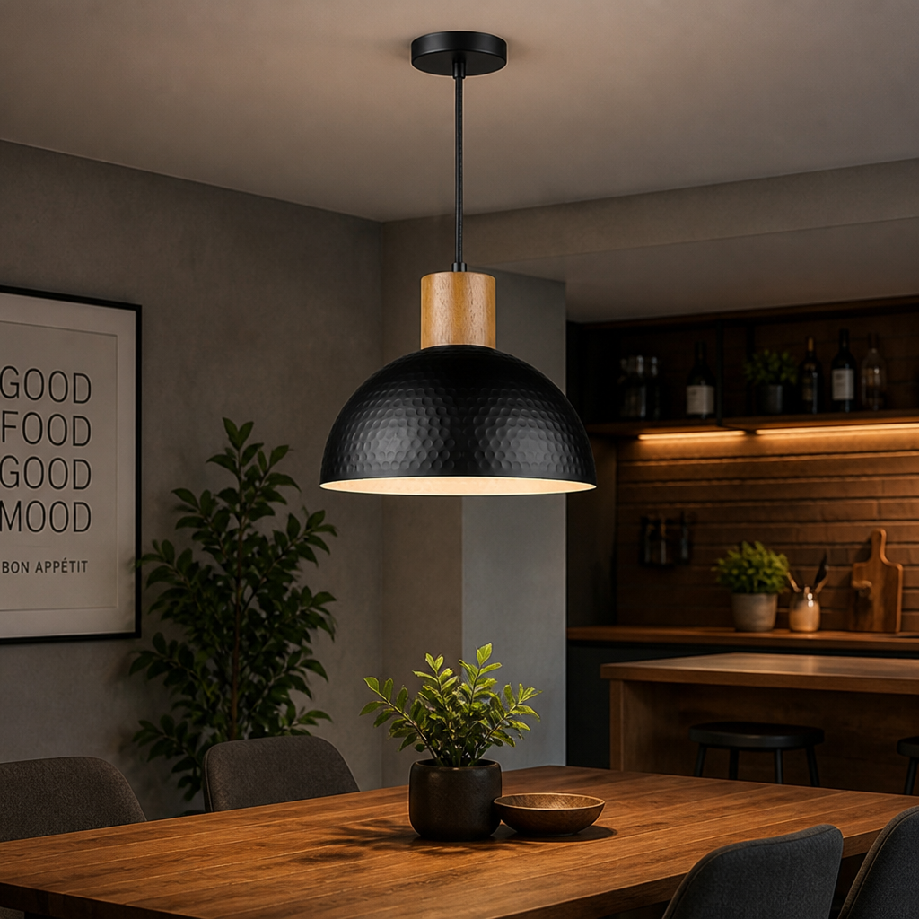 Industrial Wrought Iron Dome Pendant Light